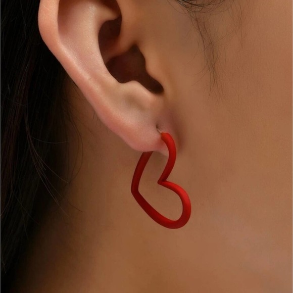 Boutique Jewelry - Dangle RED HEART HOOP EARRINGS Dangle Heart Earrings Hypoallergenic Earrings NEW